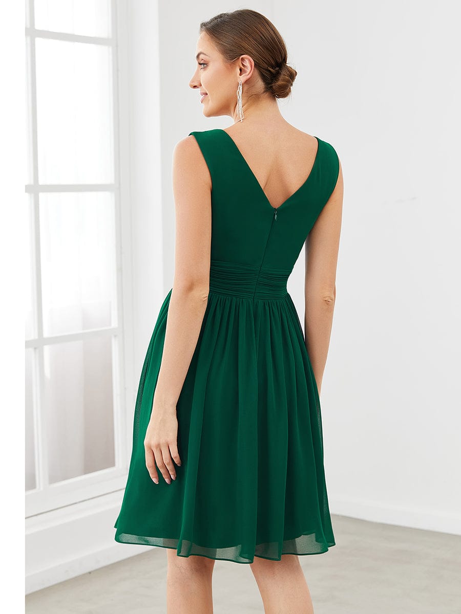 Custom Size Knee-Length Chiffon Bridesmaid Dresses for Women with V-Neck #color_Dark Green