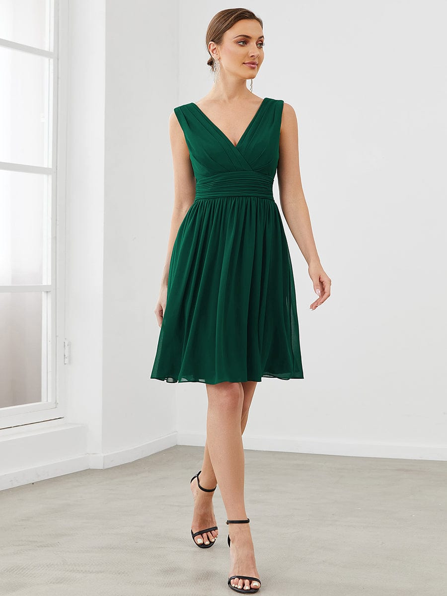 Custom Size Knee-Length Chiffon Bridesmaid Dresses for Women with V-Neck #color_Dark Green