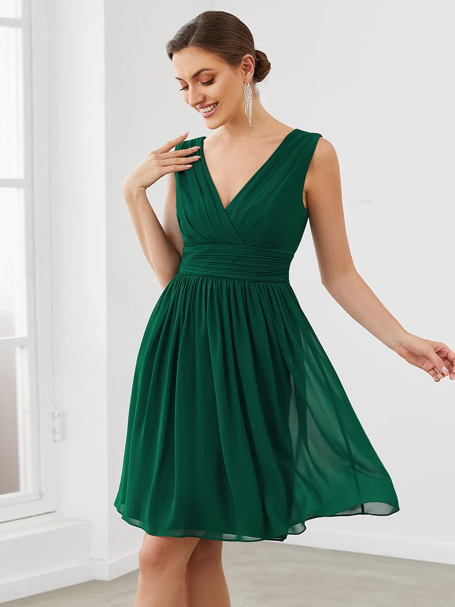 Custom Size Knee-Length Chiffon Bridesmaid Dresses for Women with V-Neck #color_Dark Green