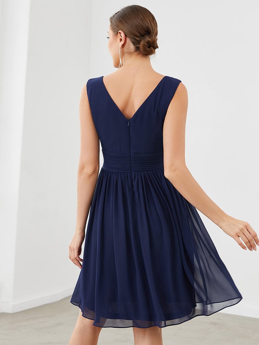 Custom Size Knee-Length Chiffon Bridesmaid Dresses for Women with V-Neck #color_Navy Blue