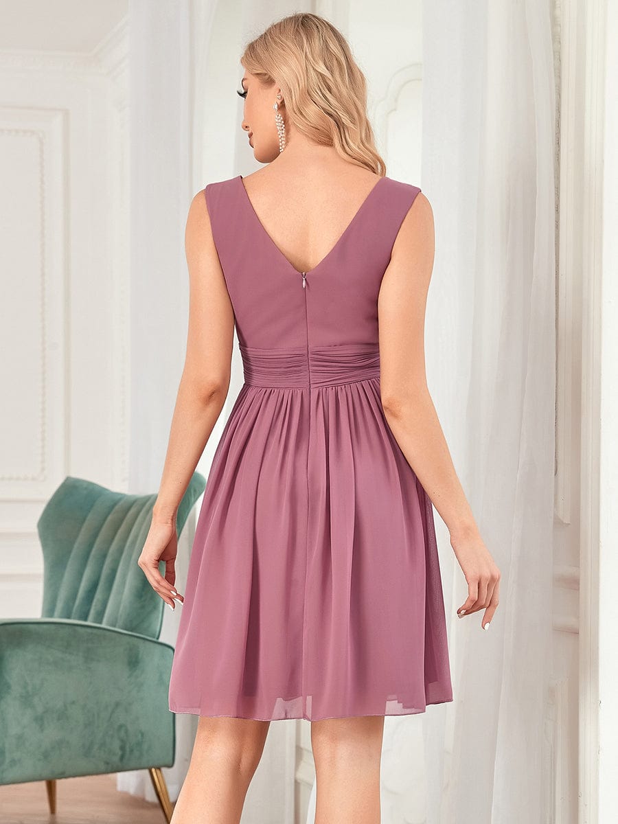 Custom Size Knee-Length Chiffon Bridesmaid Dresses for Women with V-Neck #color_Purple Orchid