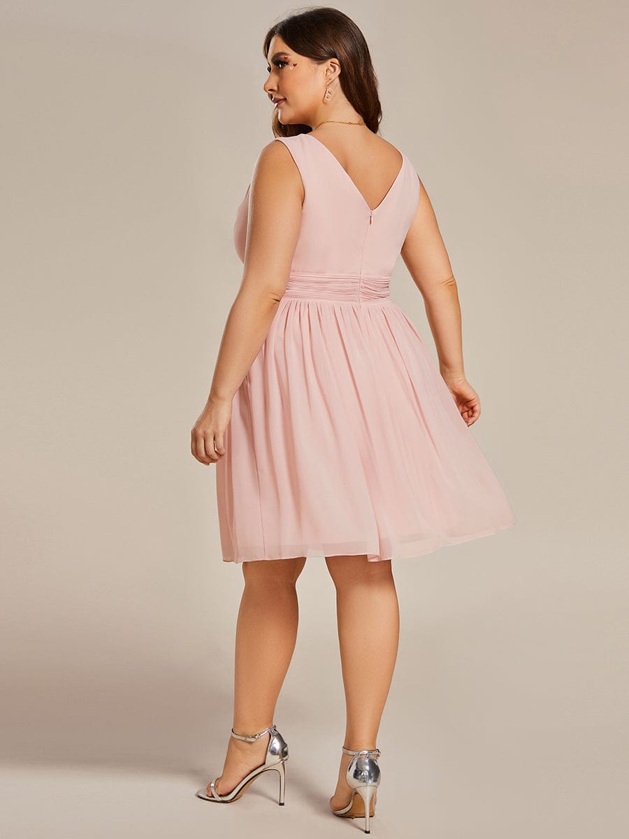 Plus Size Sleeveless V-Neck Knee-Length Chiffon Bridesmaid Dress #color_Pink