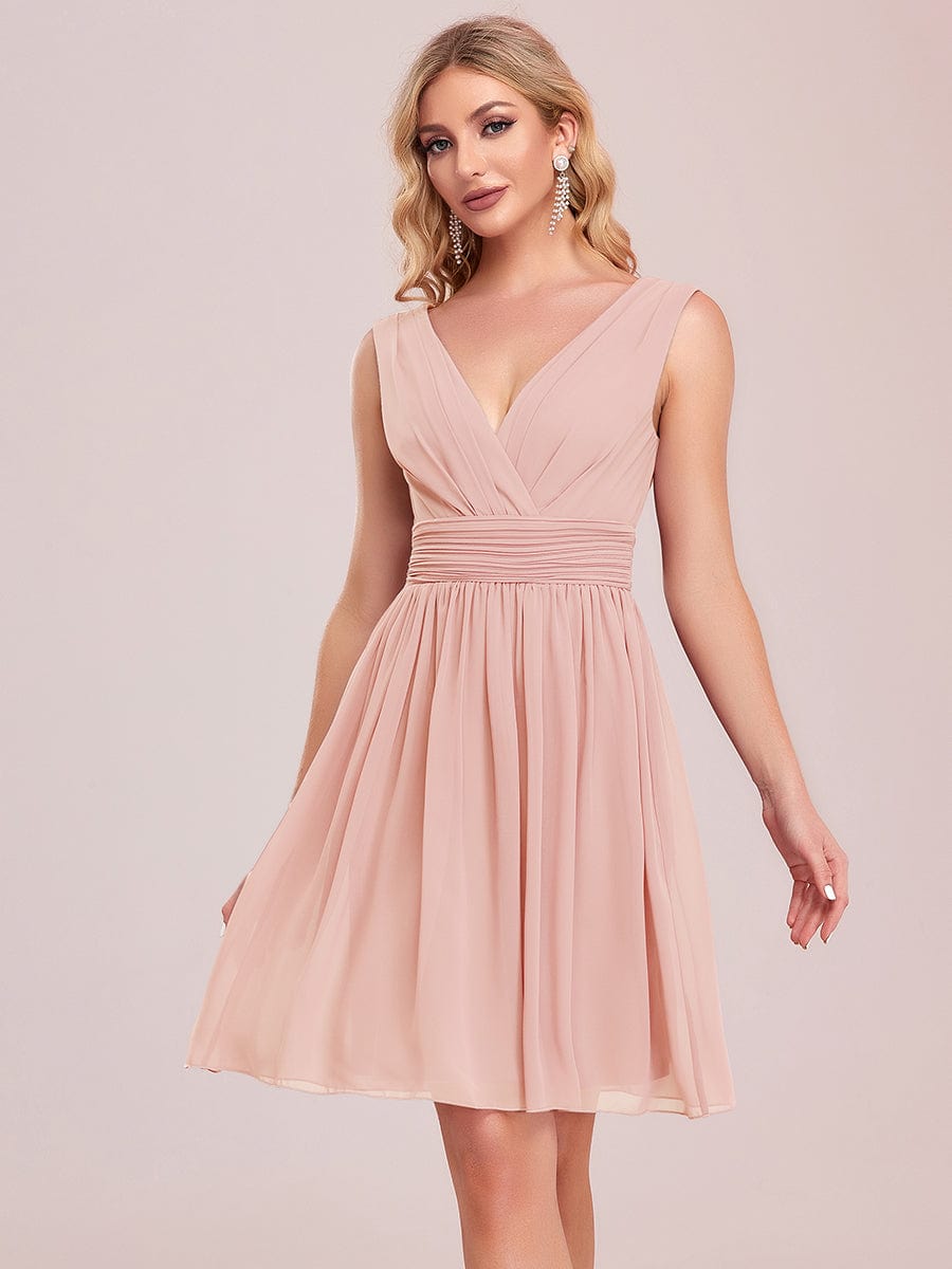 Custom Size Knee-Length Chiffon Bridesmaid Dresses for Women with V-Neck #color_Pink