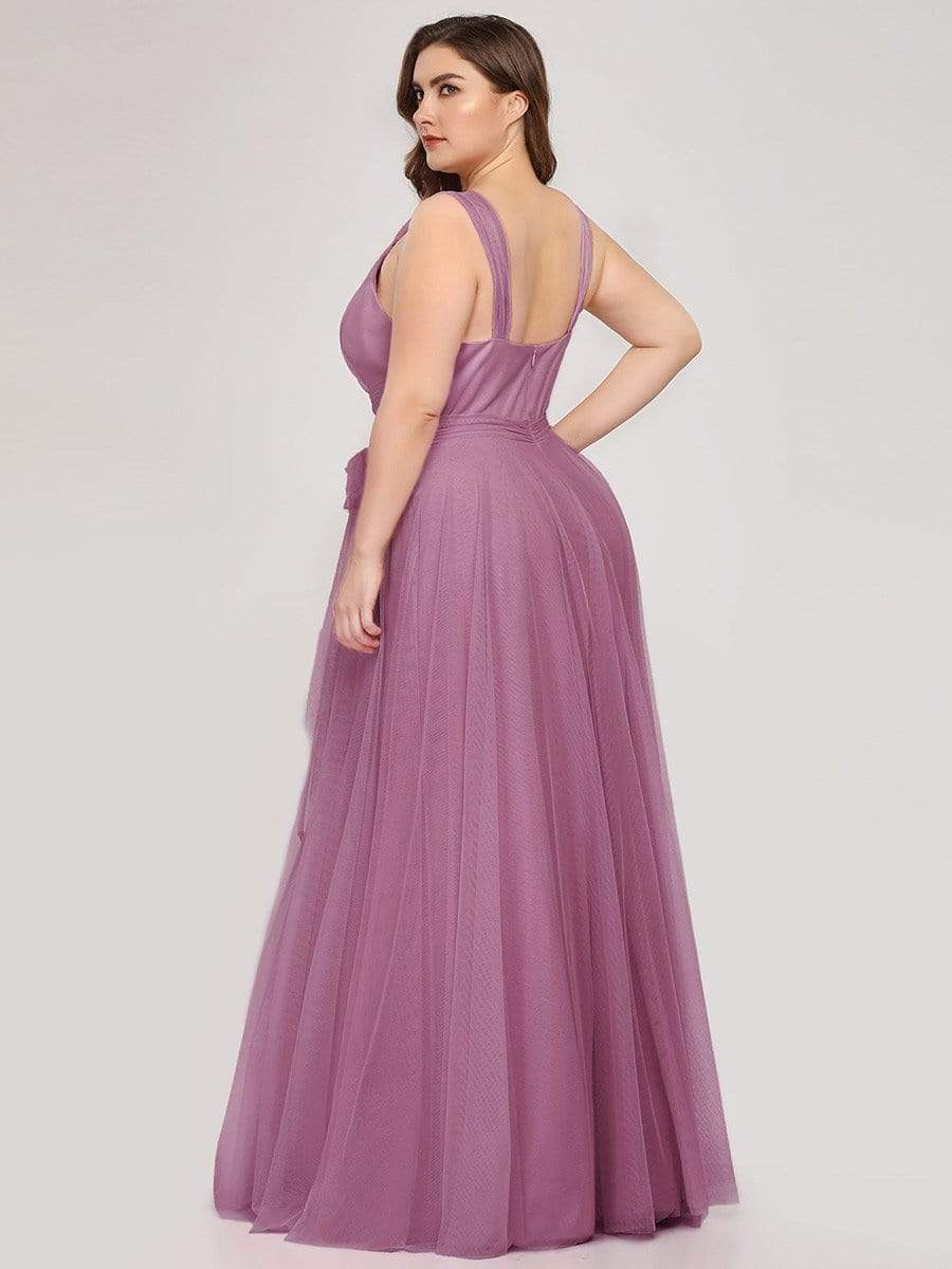 Floor Length Double V Neck Tulle Evening Dresses #color_Purple Orchid