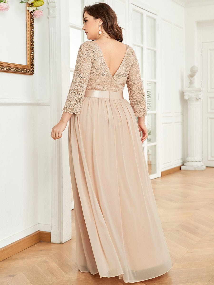 Elegant Round Neck A Line See-Through Lace Evening Dress #color_Blush
