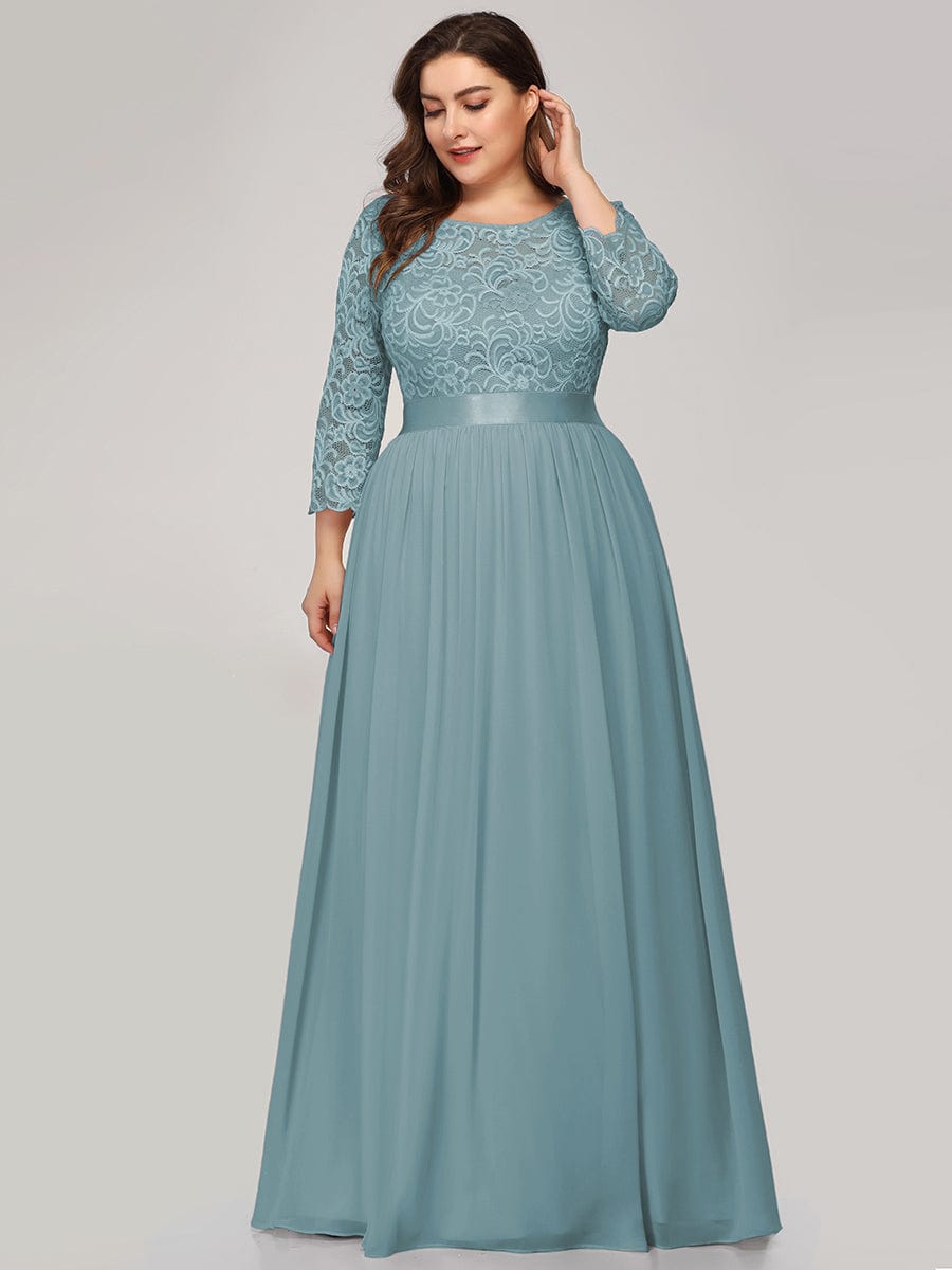 Plus Size See-Through Floor Length Lace Bridesmaid Dress With Half Sleeve #color_Light Teal