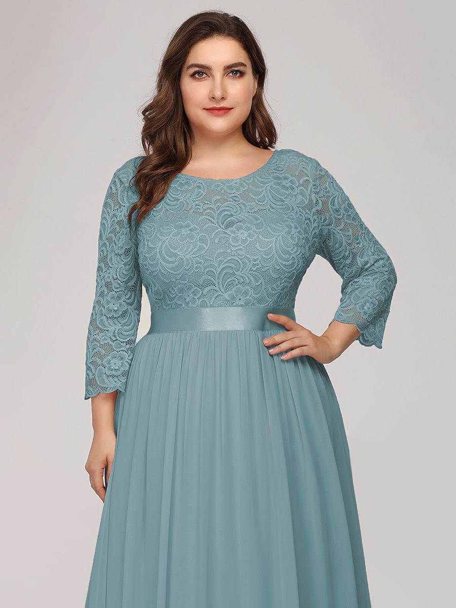 Plus Size See-Through Floor Length Lace Bridesmaid Dress With Half Sleeve #color_Light Teal