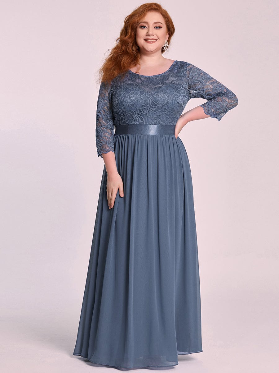 Plus Size See-Through Floor Length Lace Bridesmaid Dress With Half Sleeve #color_Dusty Blue