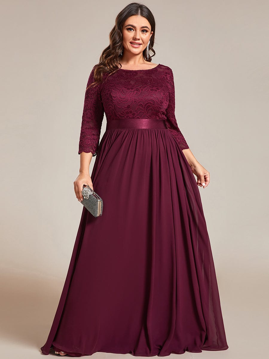 Elegant Round Neck A Line See-Through Lace Evening Dress #color_Mulberry