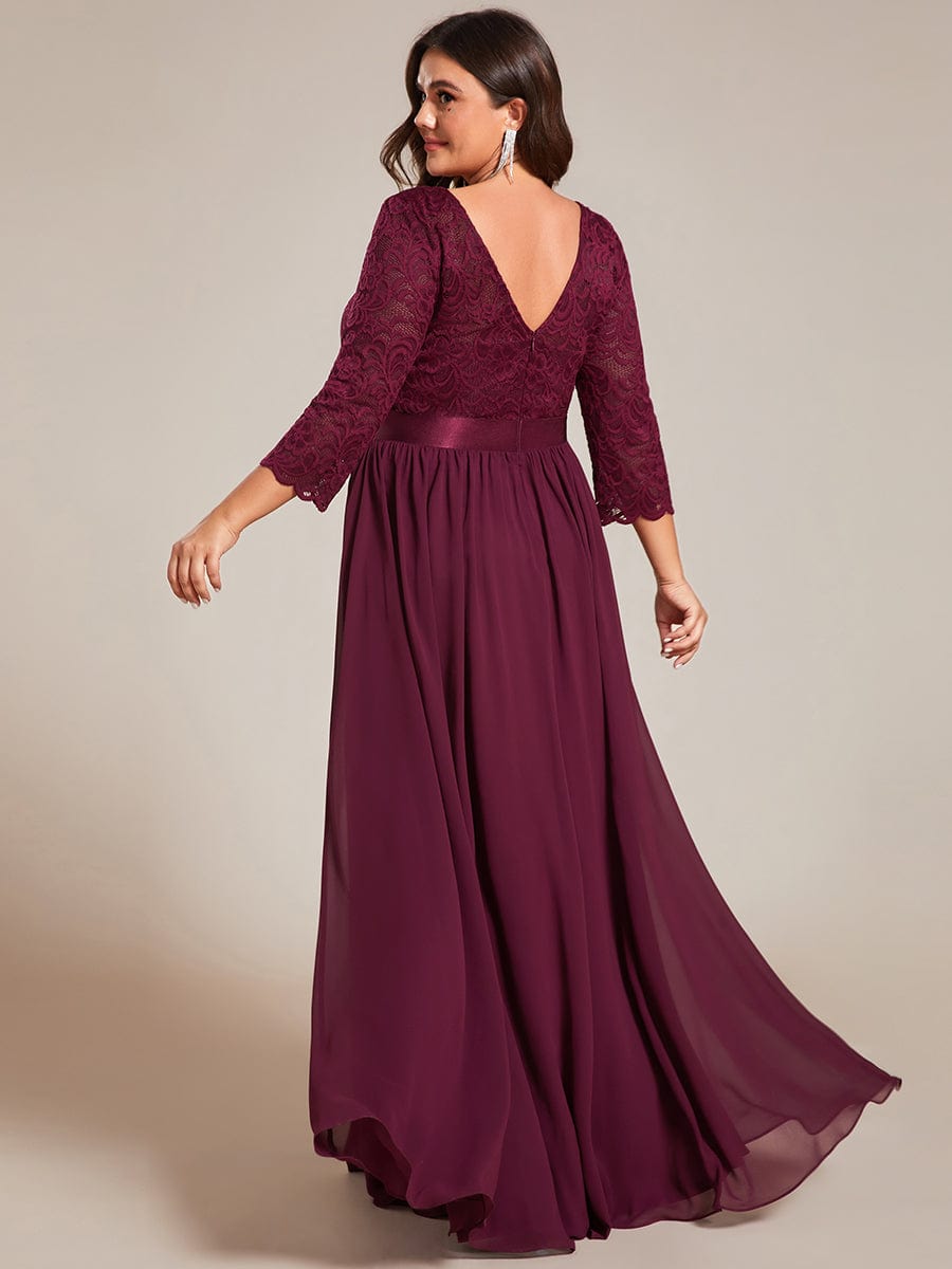 Plus Size See-Through Floor Length Lace Bridesmaid Dress With Half Sleeve #color_Mulberry