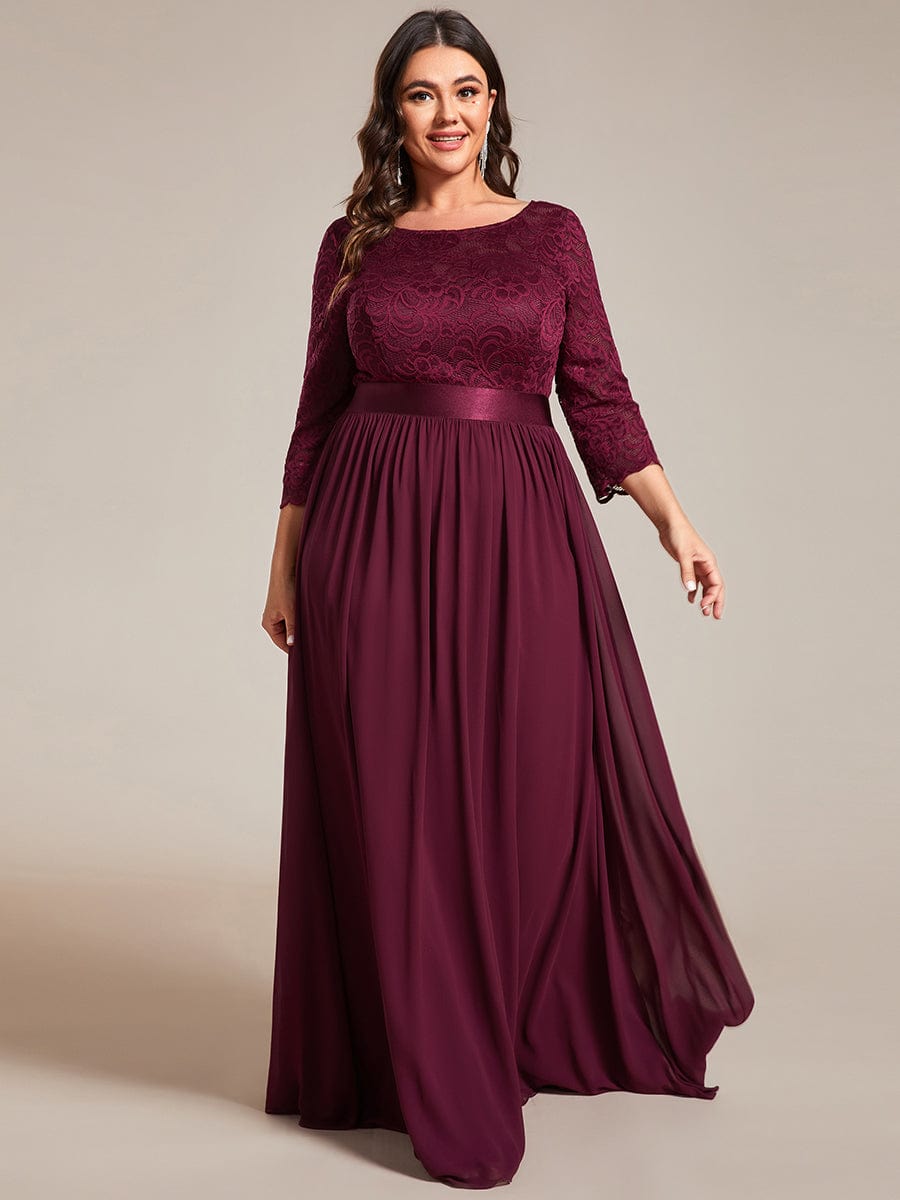 Plus Size See-Through Floor Length Lace Bridesmaid Dress With Half Sleeve #color_Mulberry