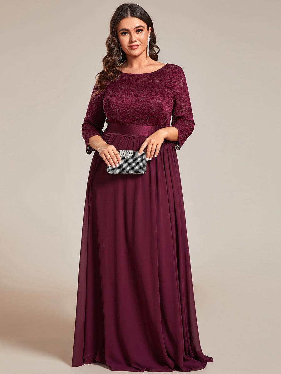 Plus Size See-Through Floor Length Lace Bridesmaid Dress With Half Sleeve #color_Mulberry