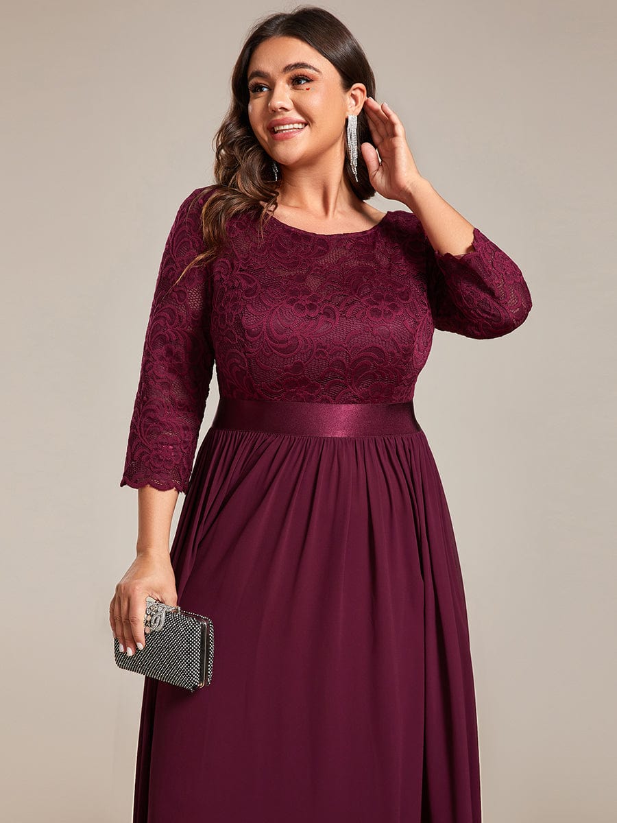 Elegant Round Neck A Line See-Through Lace Evening Dress #color_Mulberry