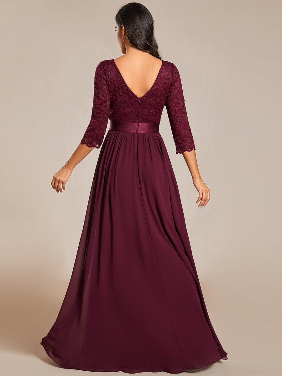 Elegant Round Neck A Line See-Through Lace Evening Dress #color_Mulberry
