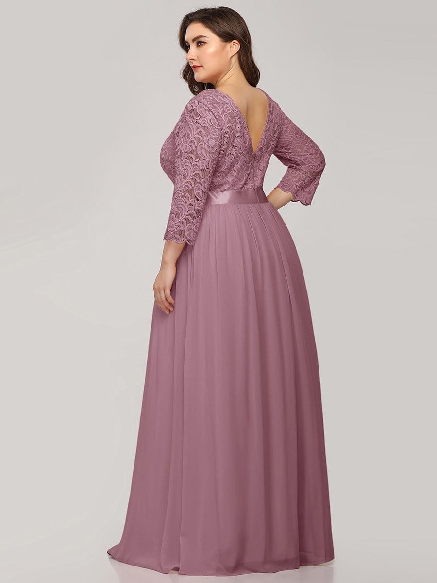 Plus Size See-Through Floor Length Lace Bridesmaid Dress With Half Sleeve #color_Purple Orchid