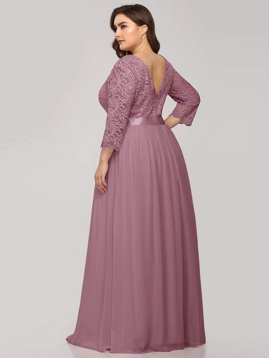 Elegant Round Neck A Line See-Through Lace Evening Dress #color_Purple Orchid