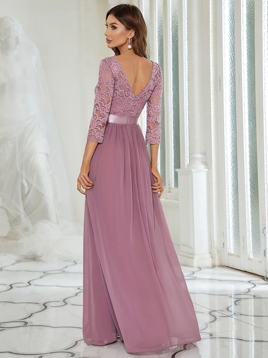 Elegant Round Neck A Line See-Through Lace Evening Dress #color_Purple Orchid