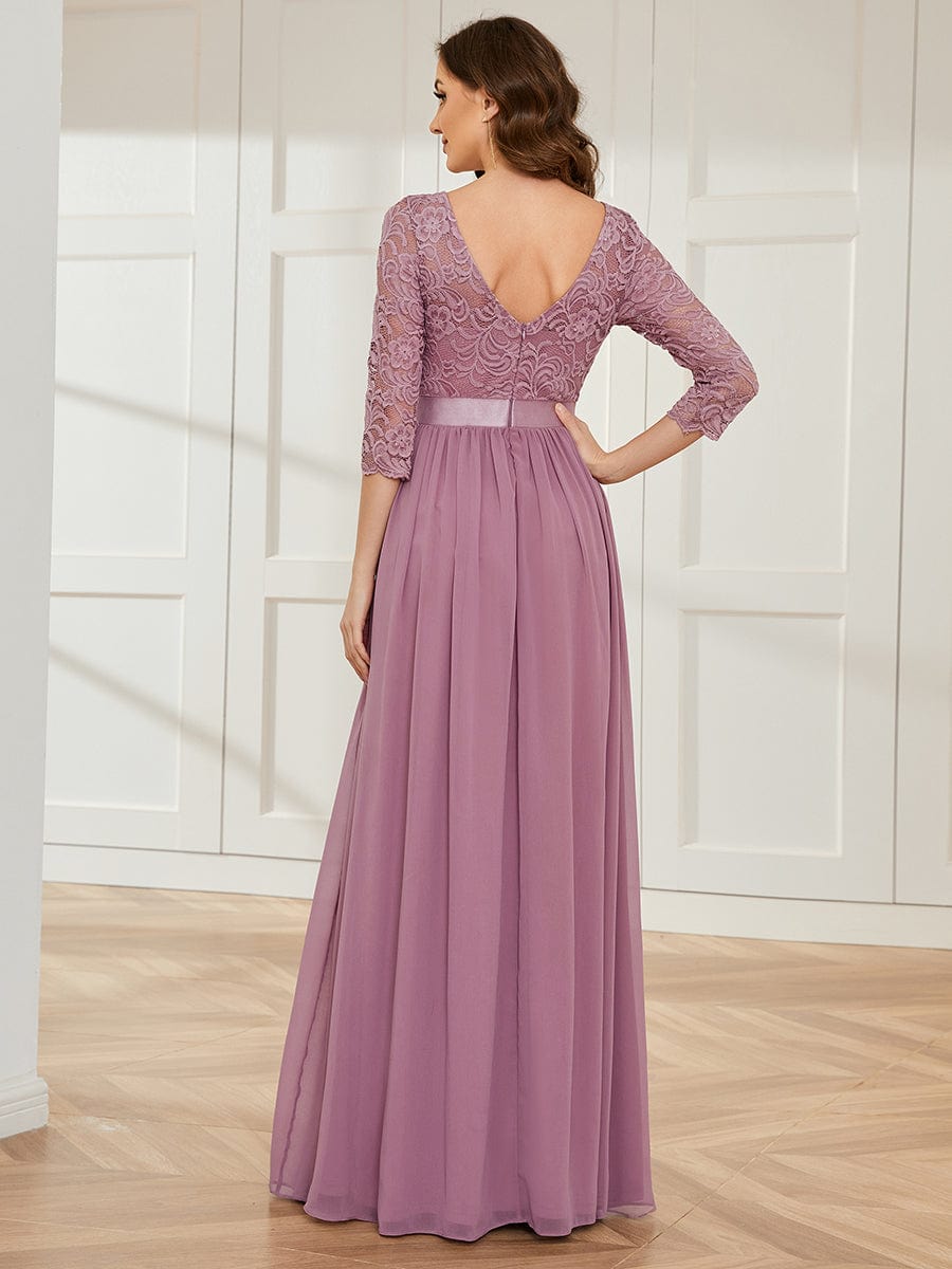 Elegant Round Neck A Line See-Through Lace Evening Dress #color_Purple Orchid