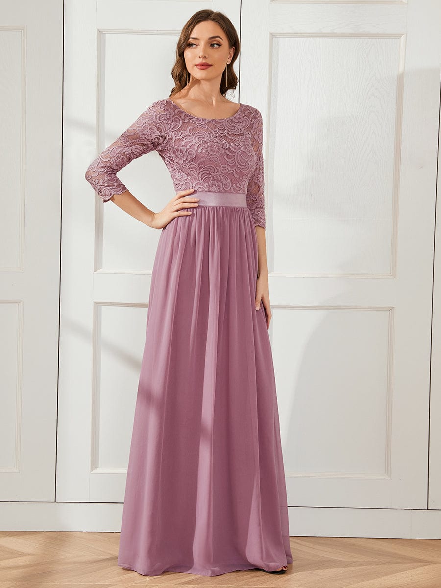 Elegant Round Neck A Line See-Through Lace Evening Dress #color_Purple Orchid