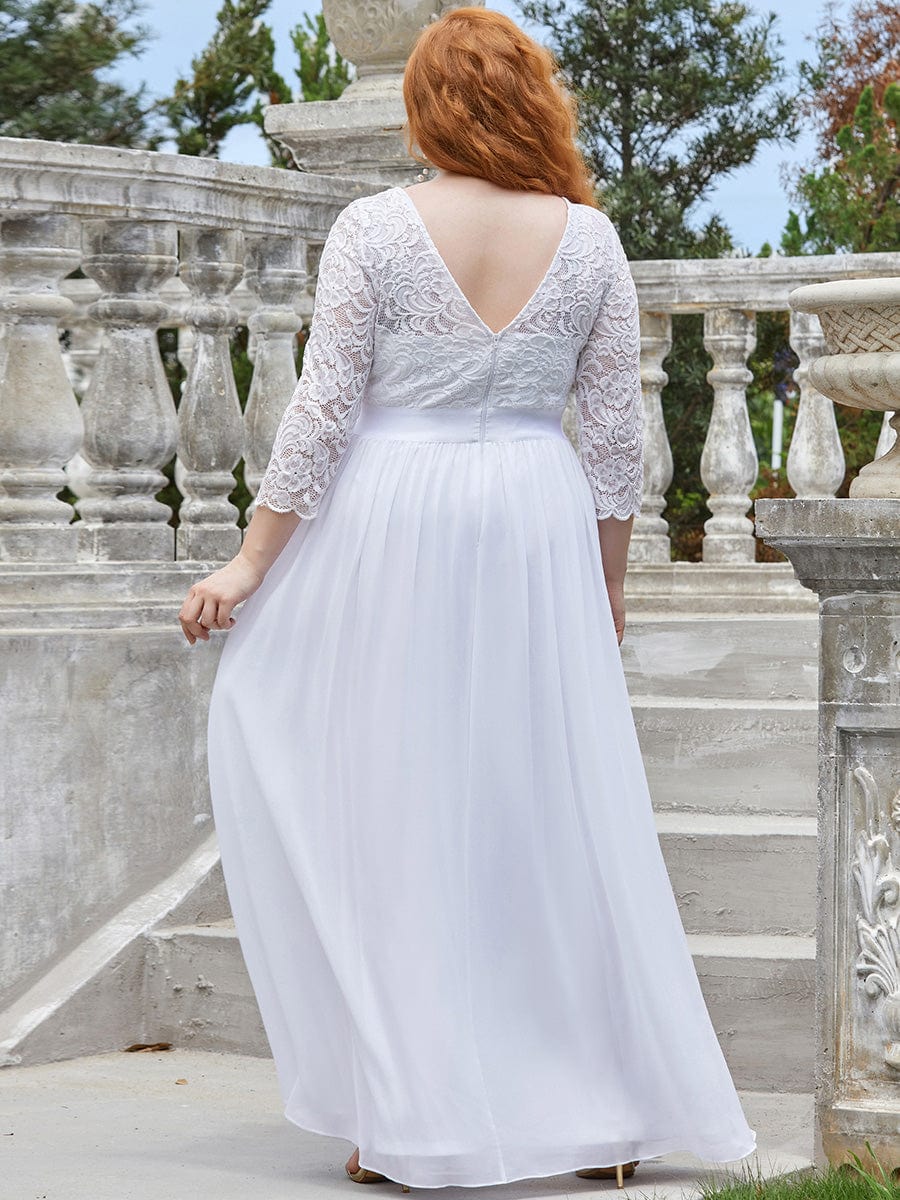Elegant Round Neck A Line See-Through Lace Evening Dress #color_White