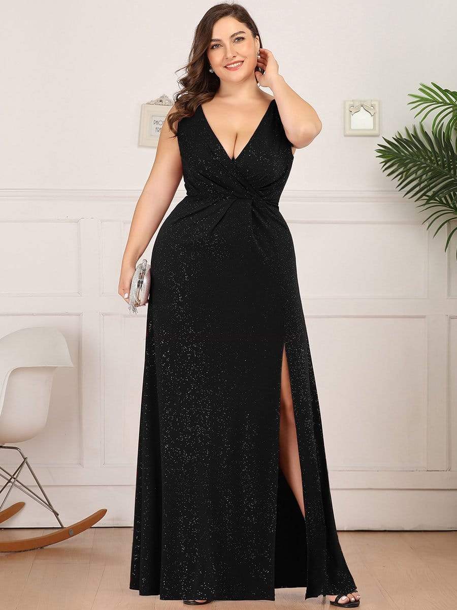 Black evening dress with side split hotsell