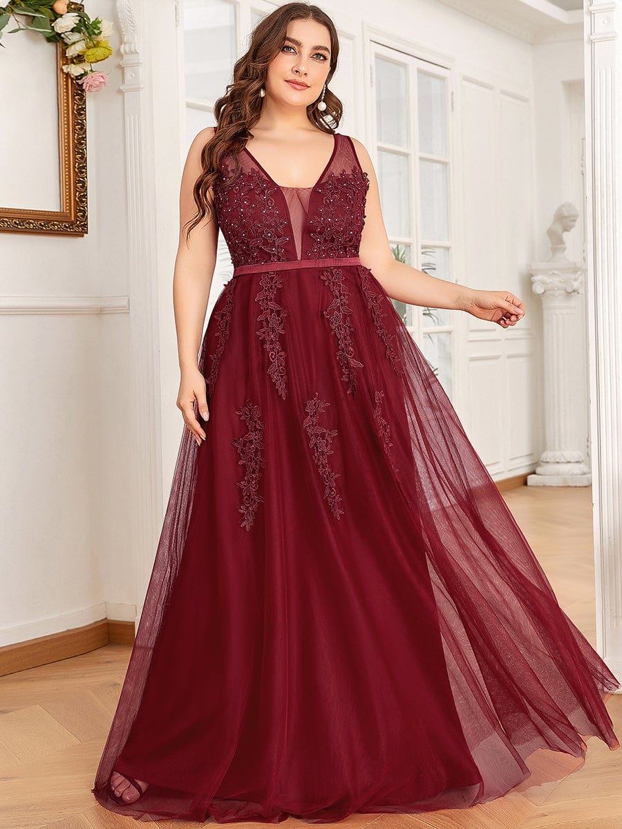 Plus size burgundy evening gowns best sale