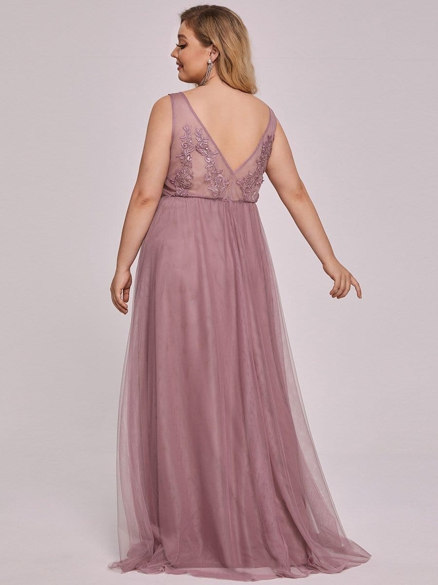 Plus Size Elegant Sleeveless Applique Flowy Tulle Evening Dress #color_Purple Orchid