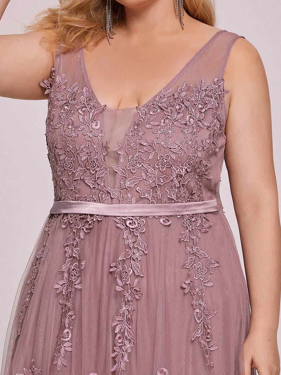 Plus Size Elegant Sleeveless Applique Flowy Tulle Evening Dress #color_Purple Orchid