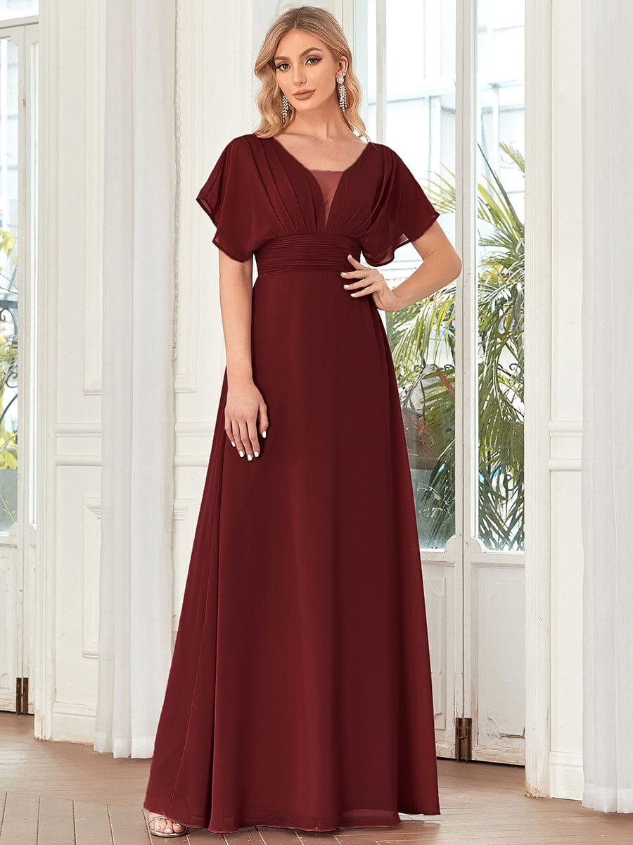 Stunning A-Line Empire Waist Chiffon Wedding Guest Dress #color_Burgundy