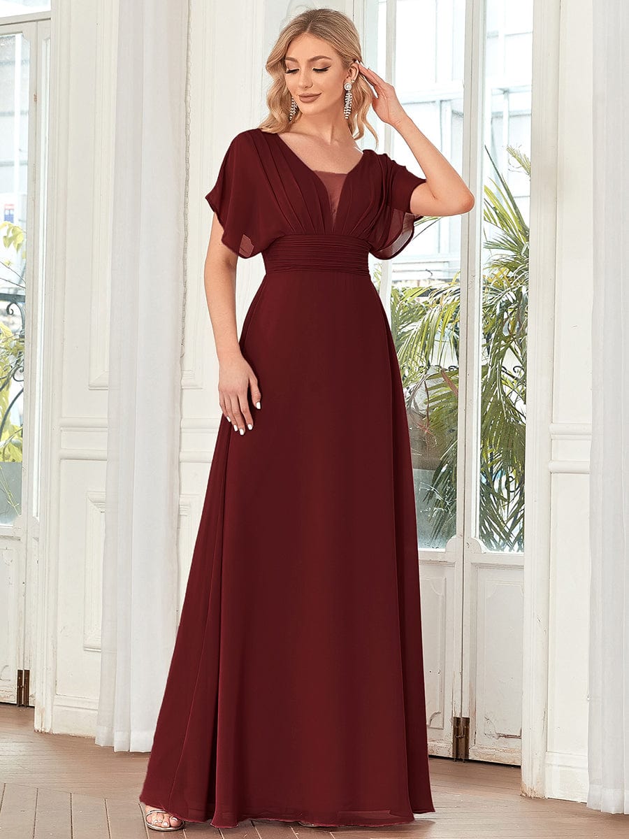 Stunning A-Line Empire Waist Chiffon Wedding Guest Dress #color_Burgundy