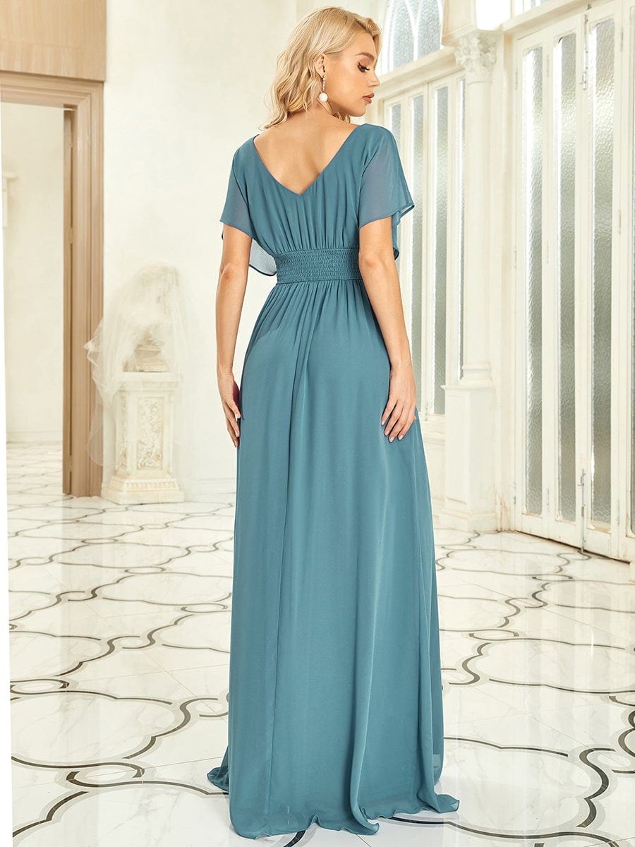 Women's A-Line Empire Waist Chiffon Evening Party Maxi Dress #color_Dusty Blue