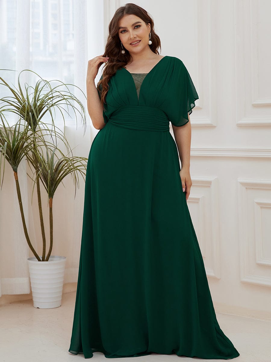 Stunning A-Line Empire Waist Chiffon Wedding Guest Dress #color_Dark Green