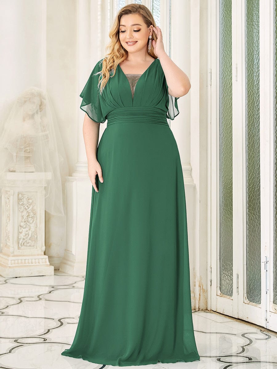 A-Line Empire Waist Chiffon Long Evening Party Dress #color_Green Bean