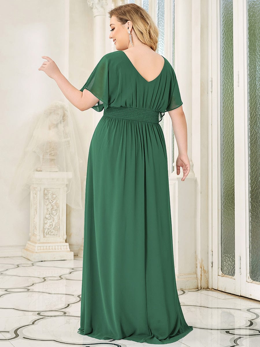 A-Line Empire Waist Chiffon Long Evening Party Dress #color_Green Bean