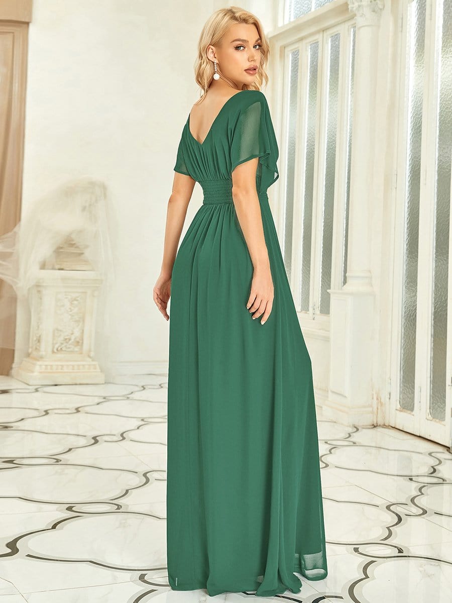 A-Line Empire Waist Chiffon Long Evening Party Dress #color_Green Bean