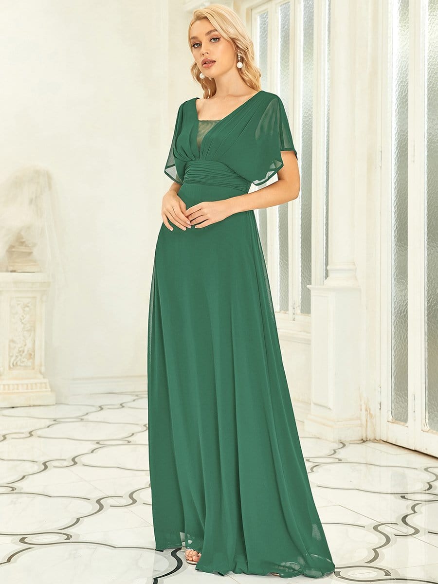 A-Line Empire Waist Chiffon Long Evening Party Dress #color_Green Bean