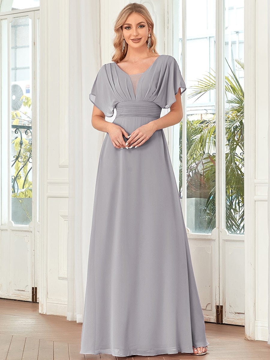 Women's A-Line Empire Waist Chiffon Evening Party Maxi Dress #color_Grey