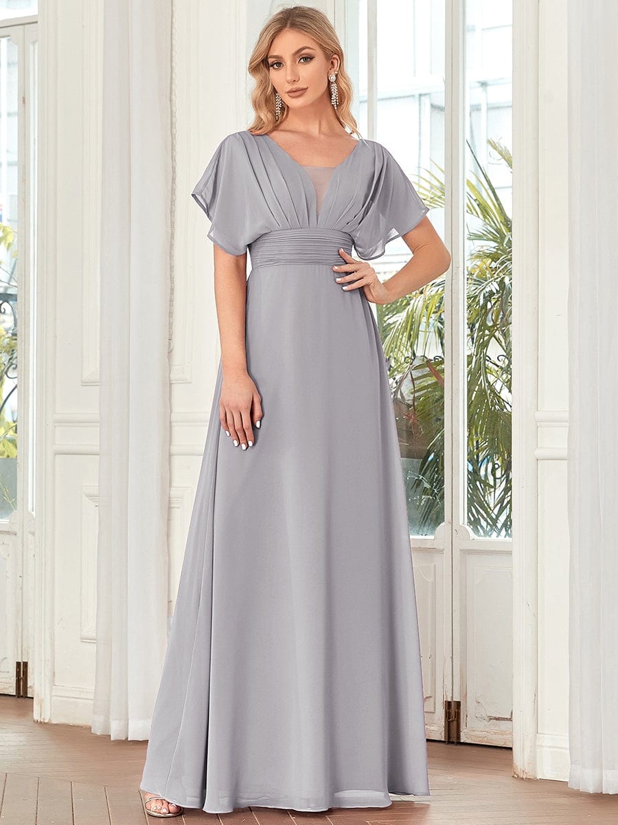 Stunning A-Line Empire Waist Chiffon Wedding Guest Dress #color_Grey