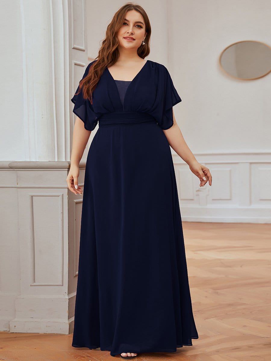 Women's A-Line Empire Waist Chiffon Evening Party Maxi Dress #color_Navy Blue