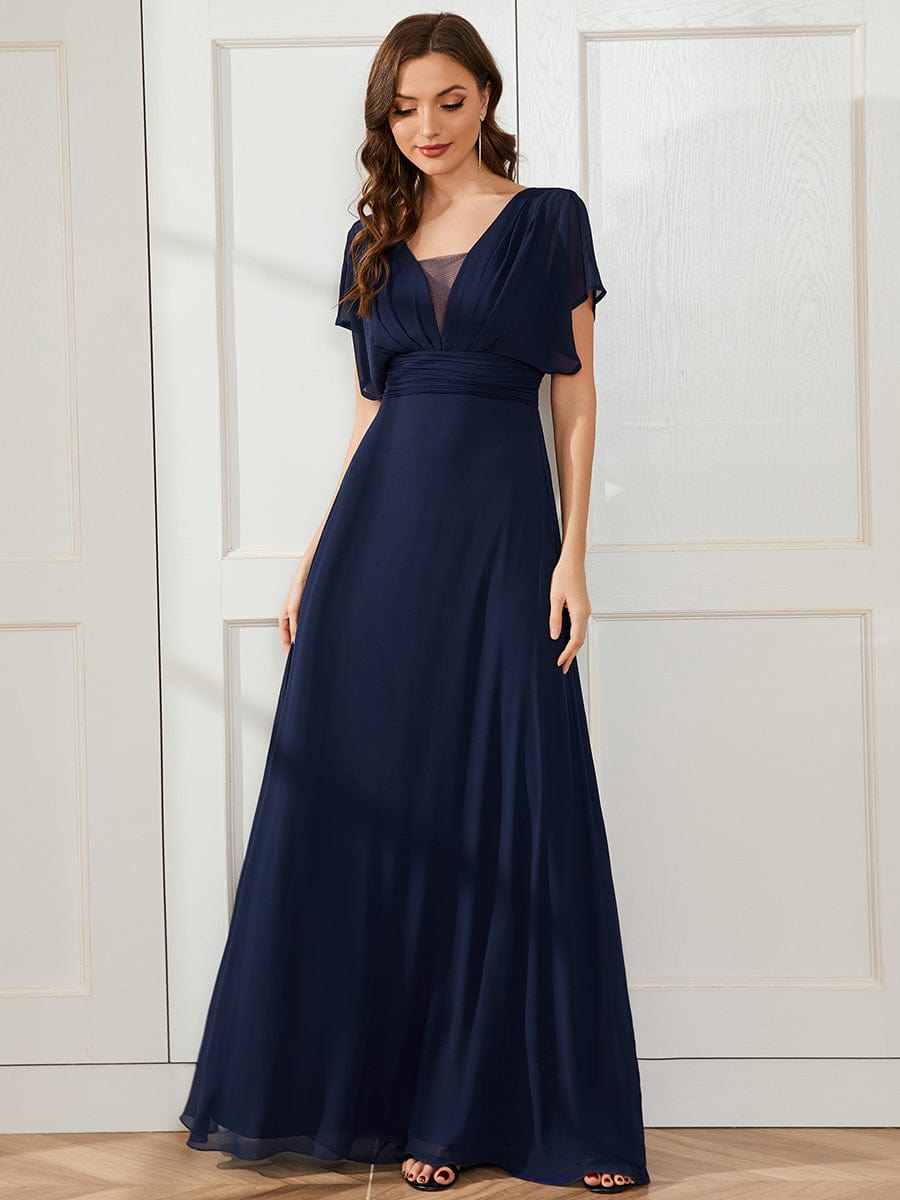 Women's A-Line Empire Waist Chiffon Evening Party Maxi Dress #color_Navy Blue