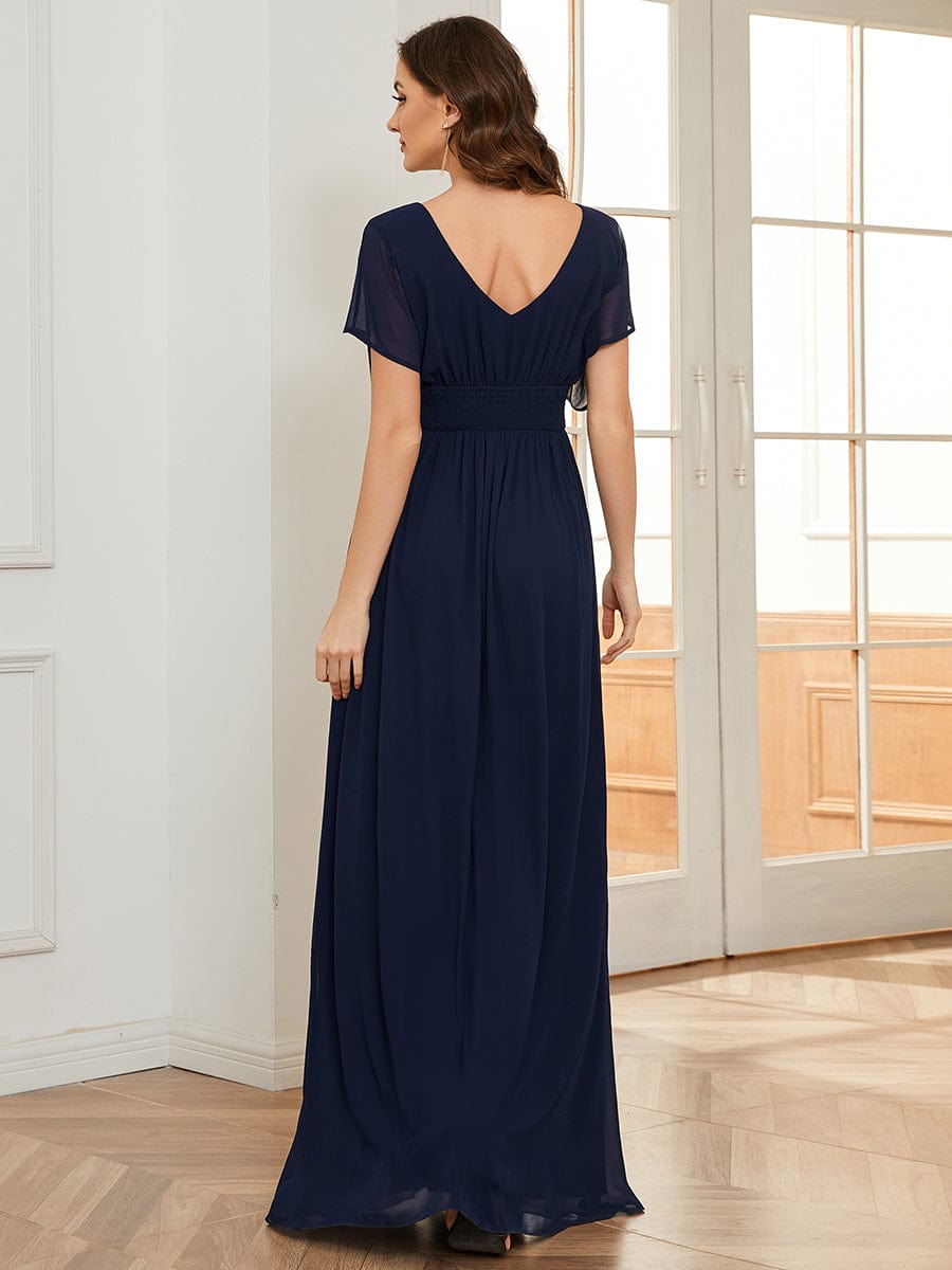 Women's A-Line Empire Waist Chiffon Evening Party Maxi Dress #color_Navy Blue