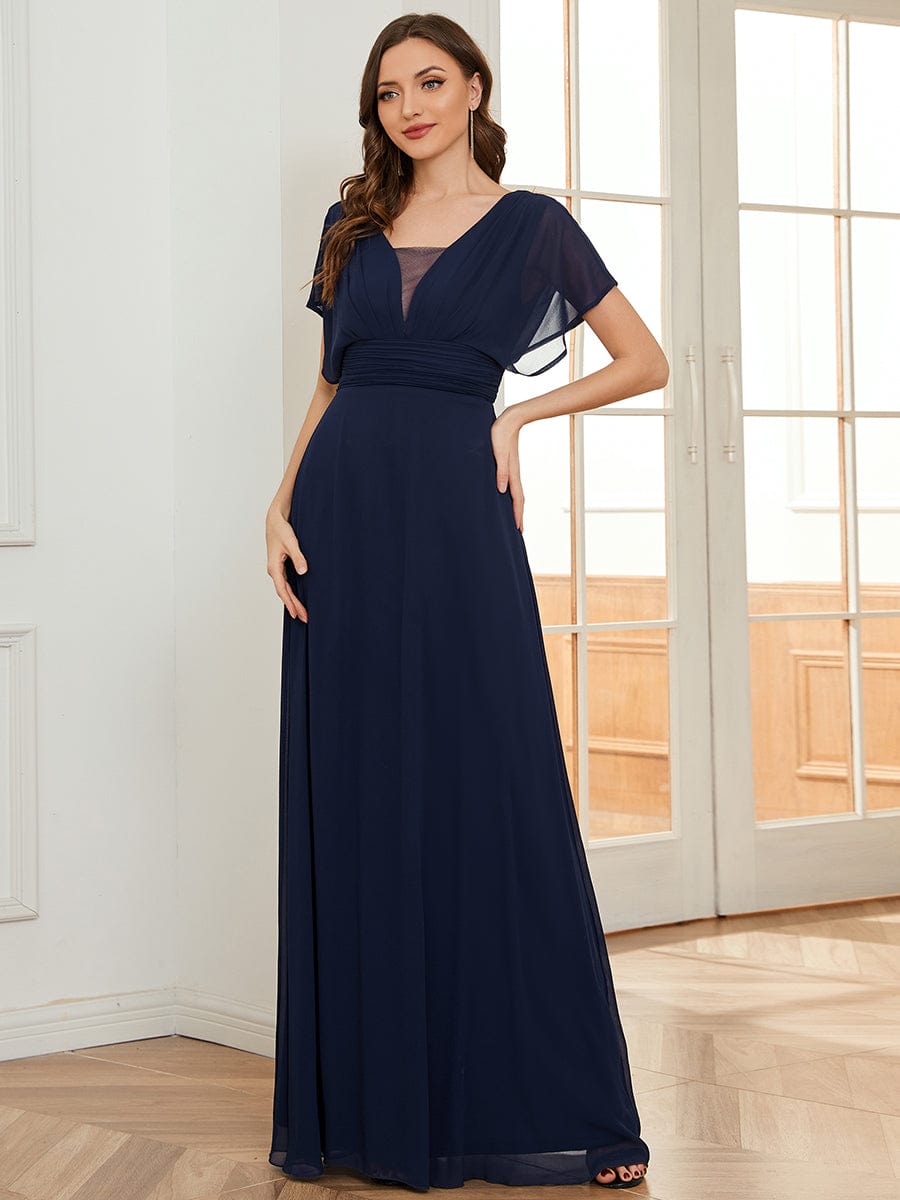 Women's A-Line Empire Waist Chiffon Evening Party Maxi Dress #color_Navy Blue