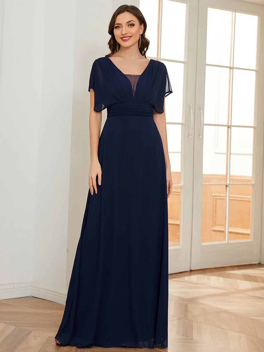 Women's A-Line Empire Waist Chiffon Evening Party Maxi Dress #color_Navy Blue