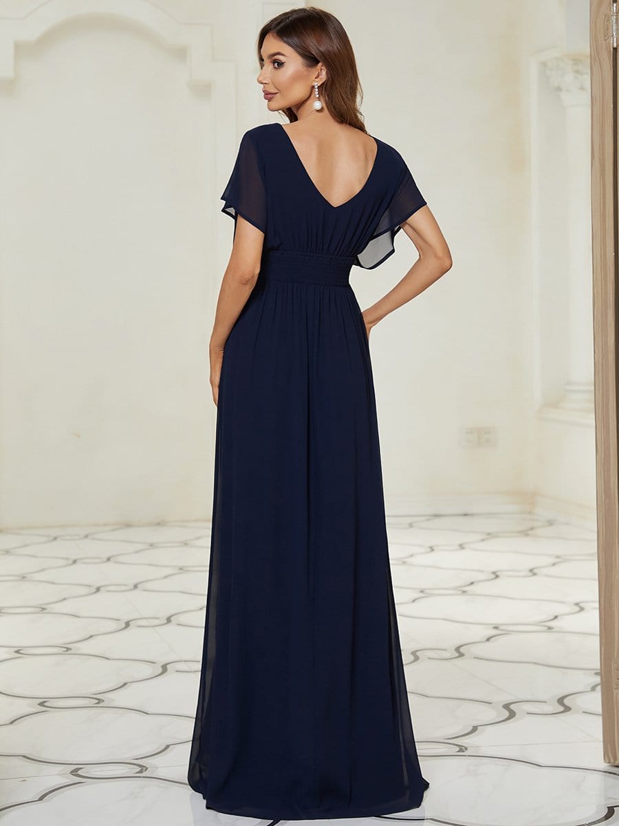 A-Line Empire Waist Chiffon Long Evening Party Dress #color_Navy Blue