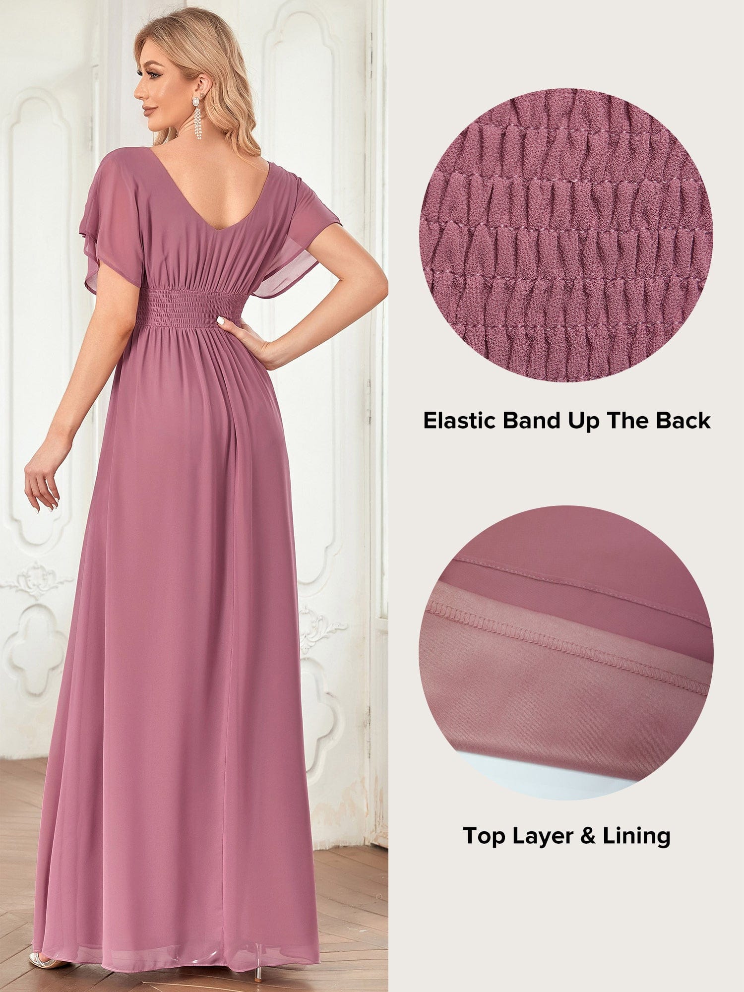 Women's A-Line Empire Waist Chiffon Evening Party Maxi Dress #color_Purple Orchid