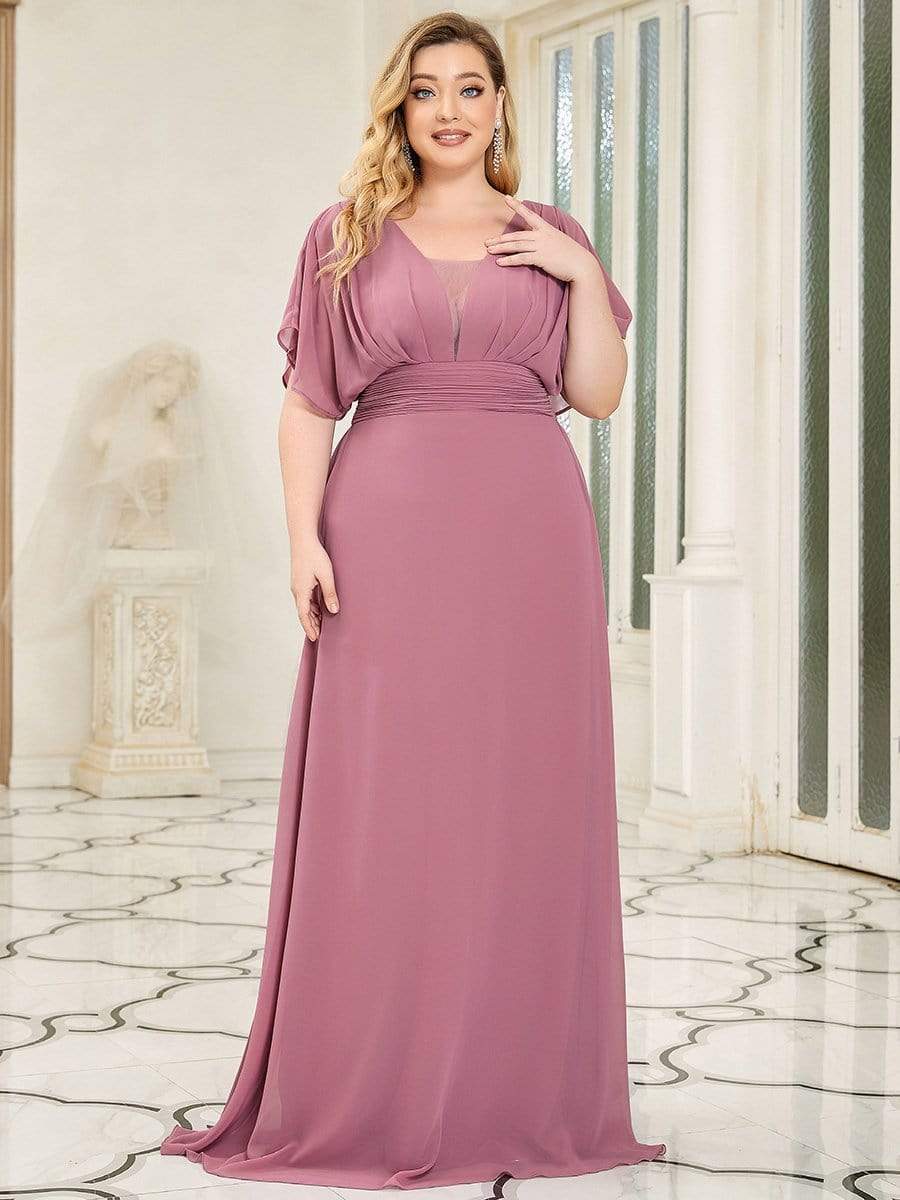 Plus Size V-neck A-Line Empire Waist Chiffon Evening Dress #color_Purple Orchid