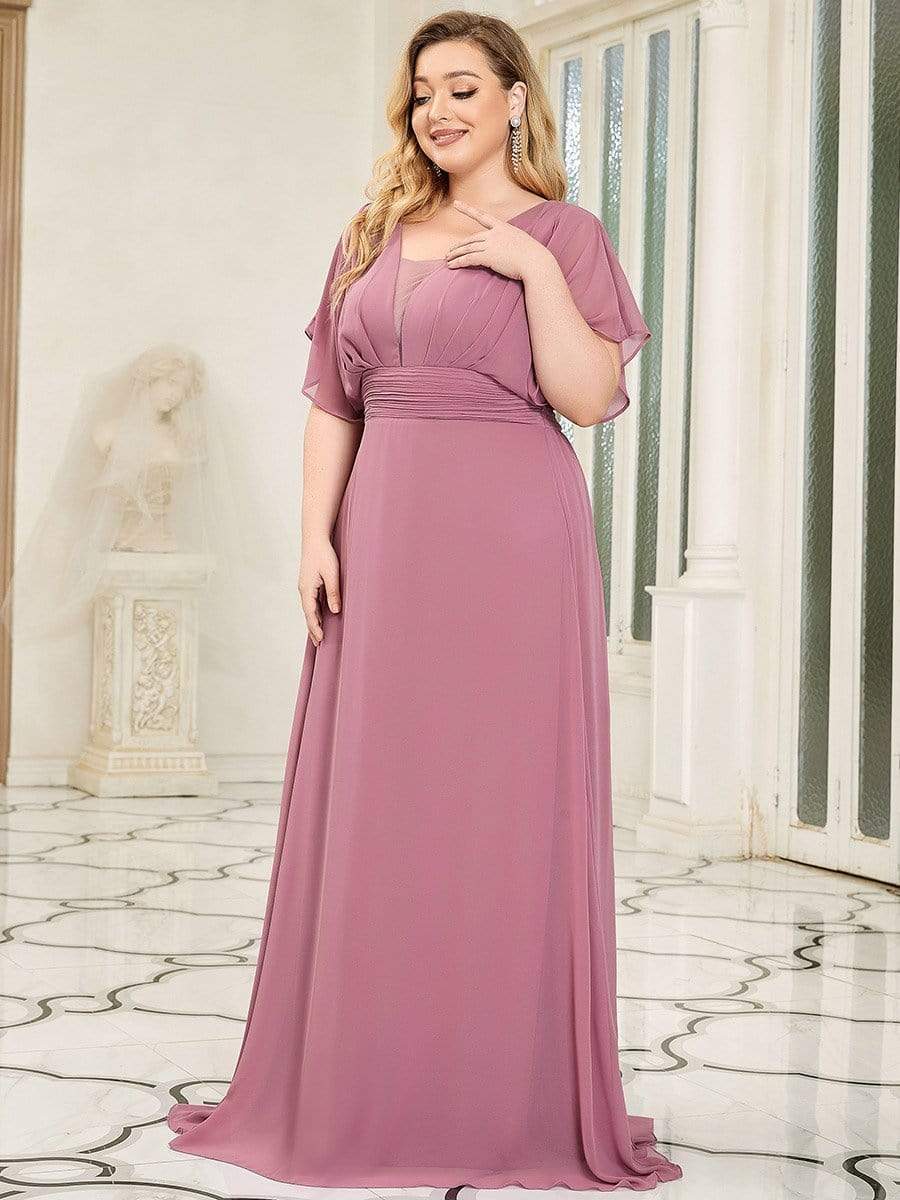 Plus Size V-neck A-Line Empire Waist Chiffon Evening Dress #color_Purple Orchid