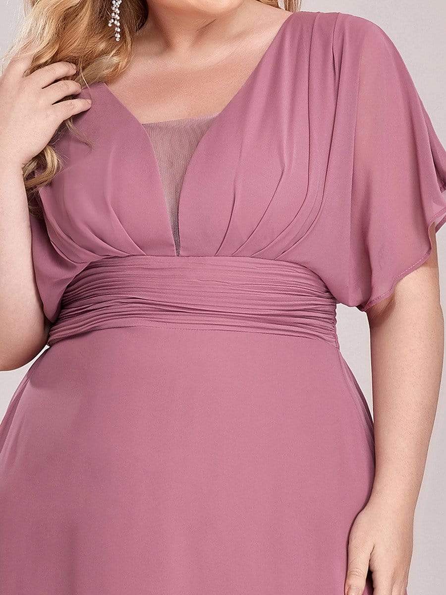 Plus Size V-neck A-Line Empire Waist Chiffon Evening Dress #color_Purple Orchid