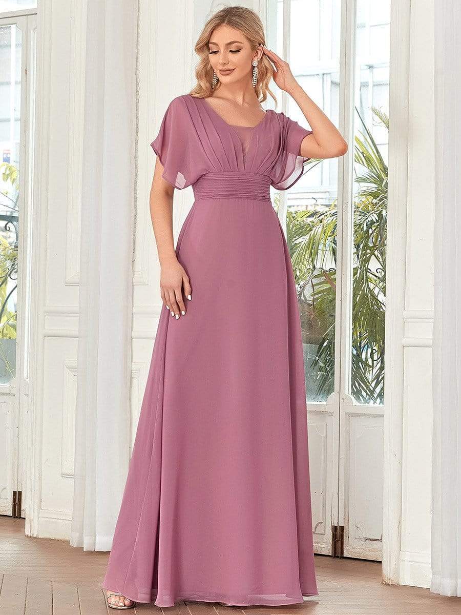 Stunning A-Line Empire Waist Chiffon Wedding Guest Dress #color_Purple Orchid