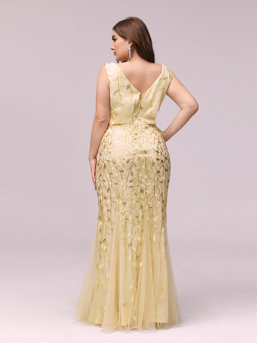 Women's Double V-Neck Fishtail Seuqin Evening Dress #color_Gold